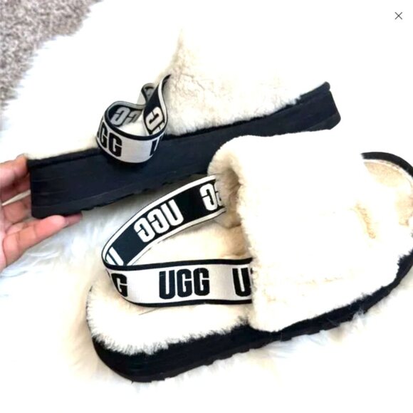 UGG disco white fur platform slide slipper sandals - Picture 5 of 8